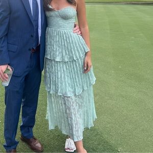 Gianni Bini Mint Green Tiered Lace Strapless Dress